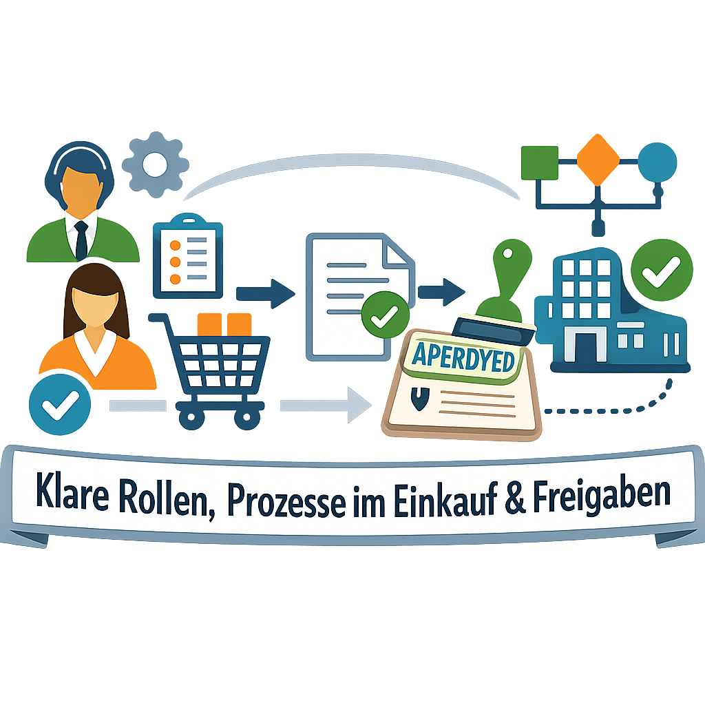 Ein Piktogramm was fr Klare Rollen Prozesse im Bereich Einkauf  Freigaben steht-1